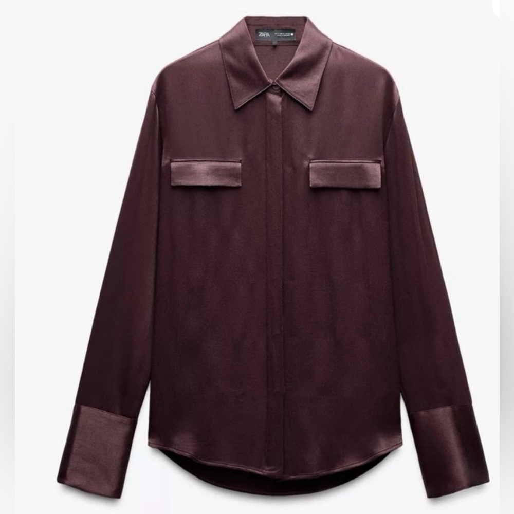 ZARA SATIN EFFECT POCKET SHIRT ZW COLLECTION
Color : Burgundy size S🤎💜